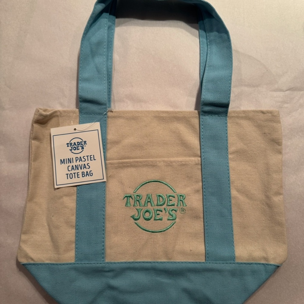 Trader Joe’s Pastel Mini Canvas Tote *Light Blue* NWT Free Gift